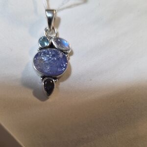 On Hold Sterling Silver Raw Tanzanite,Blue Topaz,iolite And Rainbow Moonstone